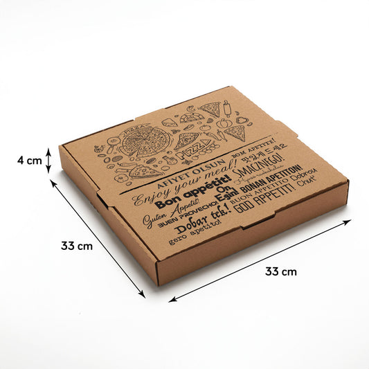 Baskılı Büyük Boy Pizza Kutusu 33 x 33 x 4 cm