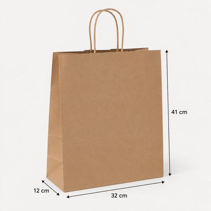 Burgu Saplı Kraft Kağıt Poşet 32 x 12 x 41 cm