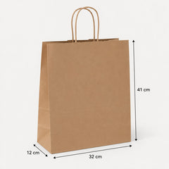 Burgu Saplı Kraft Kağıt Poşet 32 x 12 x 41 cm