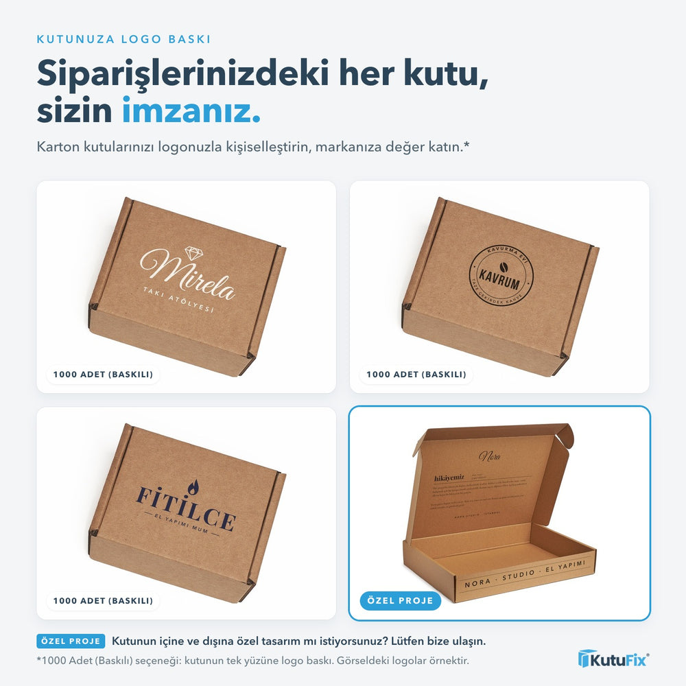 Logo baskılı karton kutu 11 x 8 x 5,5 cm, 1000 adet ve üzeri