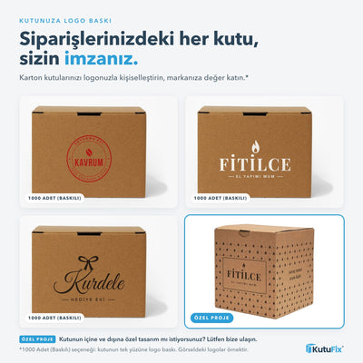 Logo baskılı karton kutu 14 x 14 x 10 cm, 1000 adet ve üzeri