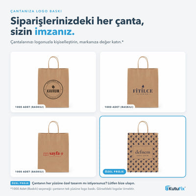 Logo baskılı kraft kağıt poşet 32 x 12 x 41 cm, 1000 adet ve üzeri