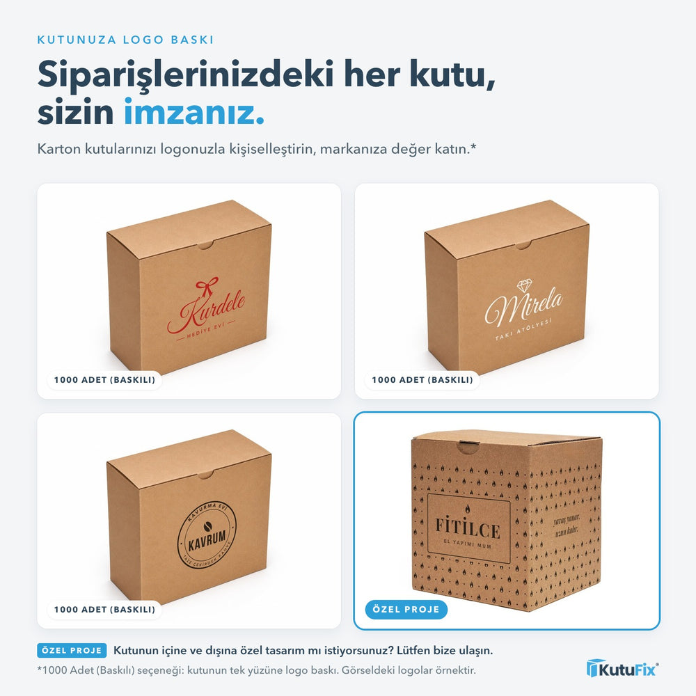 Logo baskılı karton kutu örnekleri, 1000 adet ve üzeri