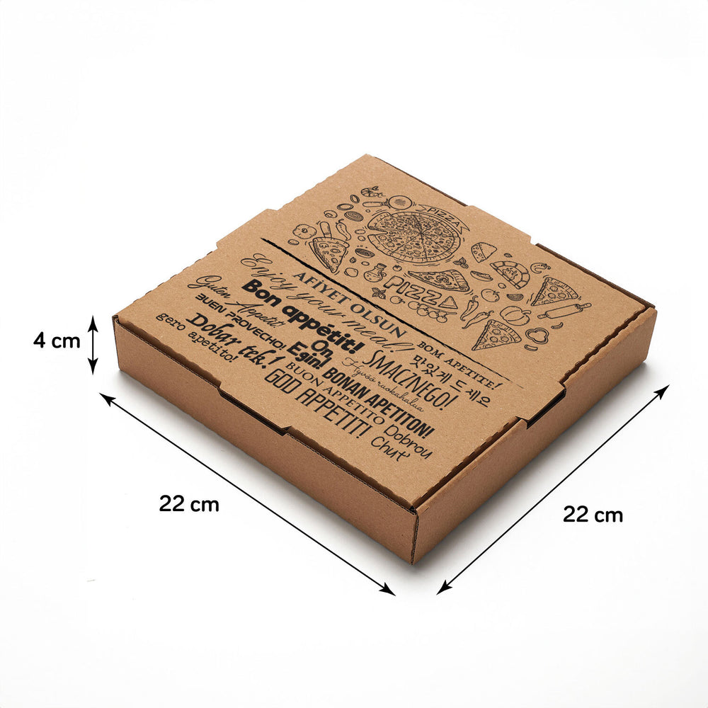 Baskılı Tek Kişilik Pizza Kutusu 22 x 22 x 4 cm